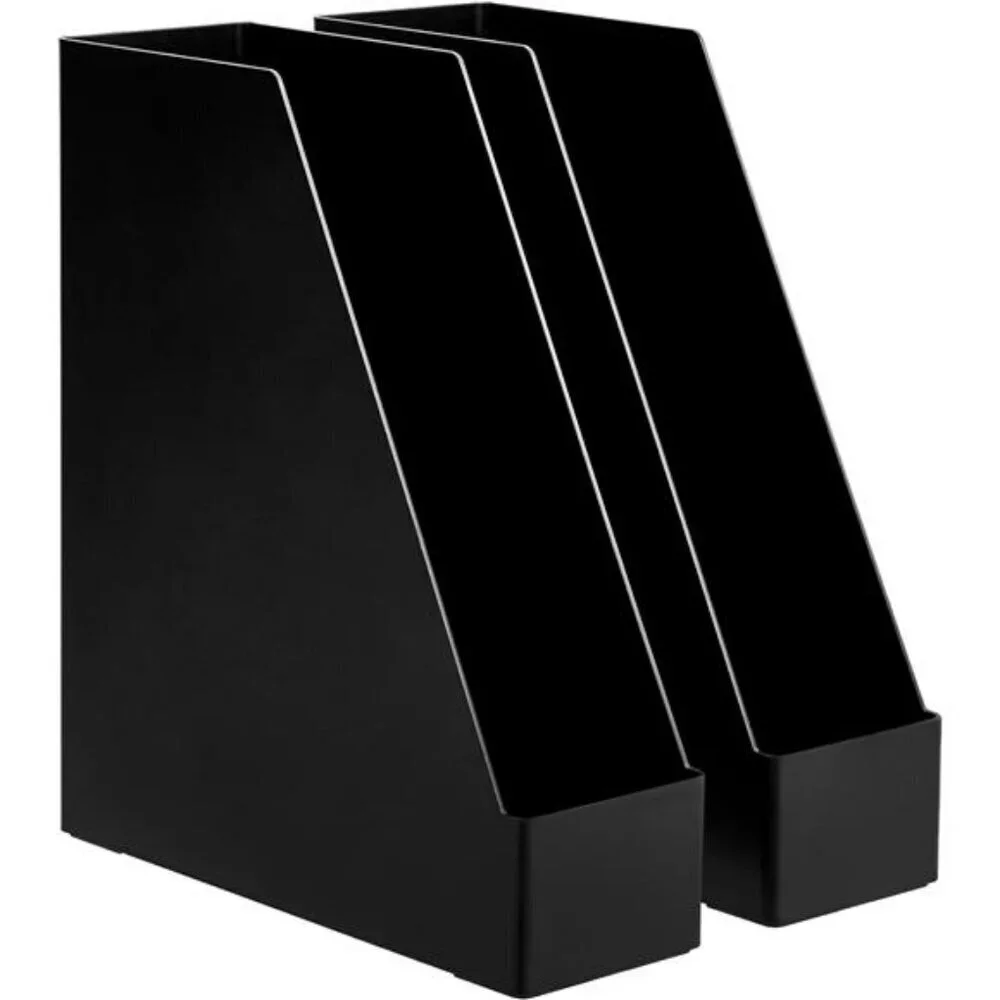 Desk Organizer Magazine Rack Storage Hard Plastic Stackable Black 2-Pack